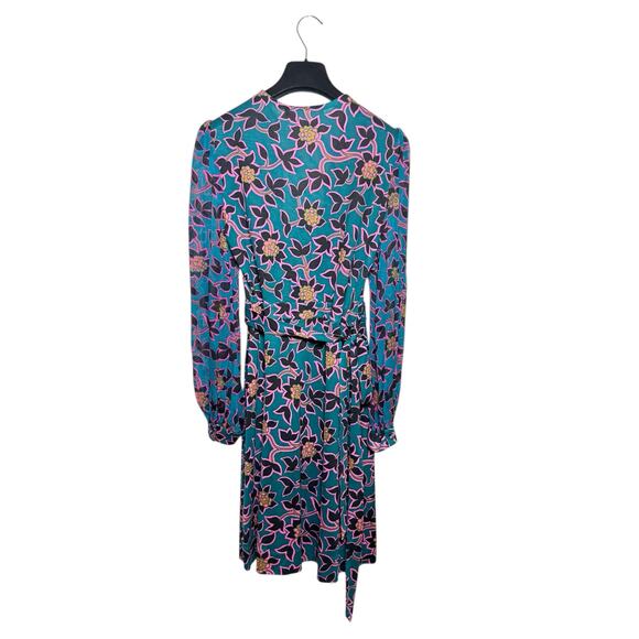 Diane Von Furstenberg NWT Gala Silk-Jersey Chiffon Mini Wrap Dress Vines Teal - Picture 4 of 8